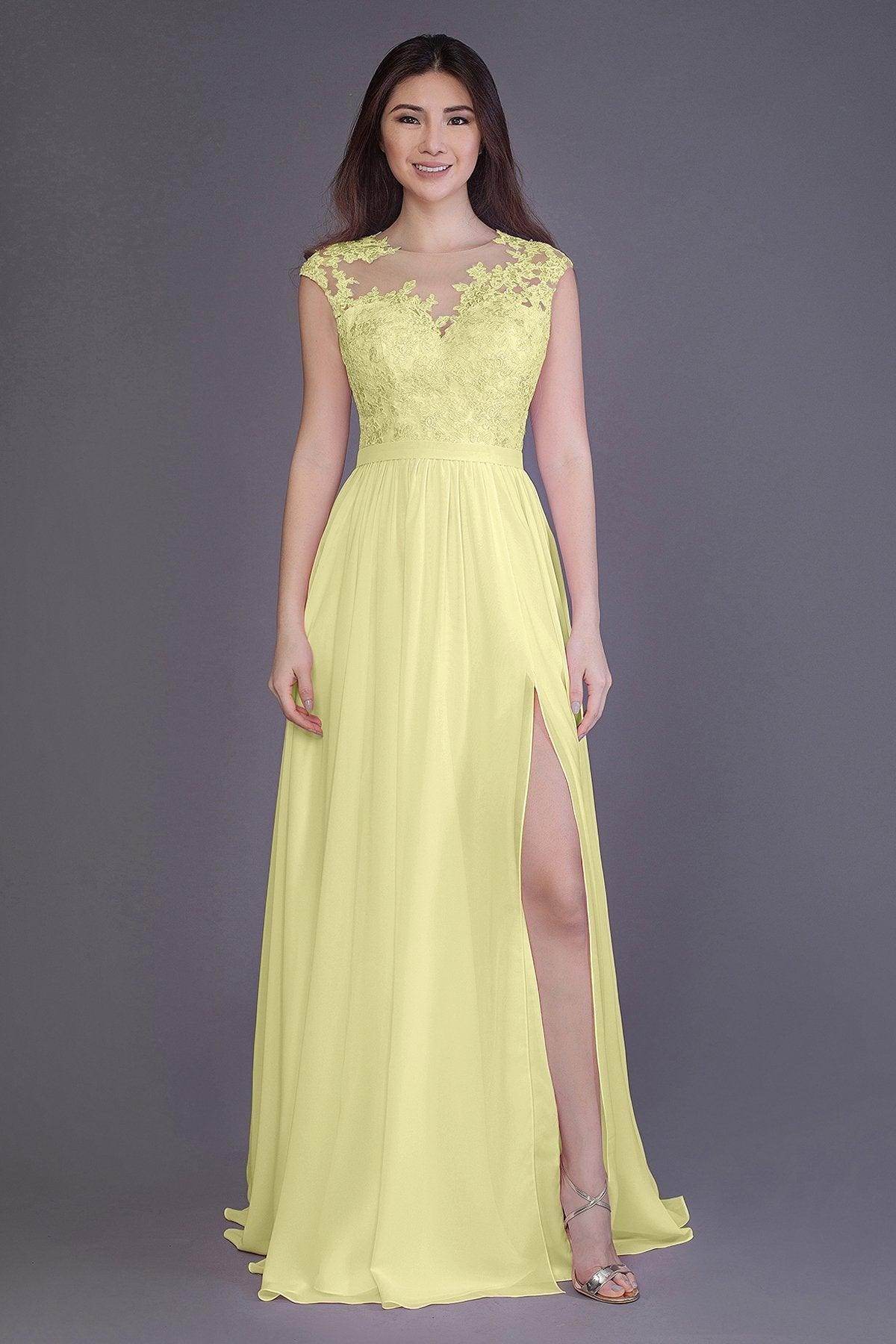 Sheath Floor Length Chiffon and Lace Bridesmaid Dress PR3554PS - COCOMELODY